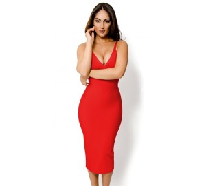 'Jhene' red v-neck midi bandage dress